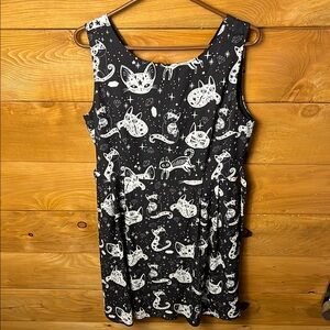 Cats LA Soul Print Dress XL Womens Pockets Lined Mini Meow Belt Sleeveless black
